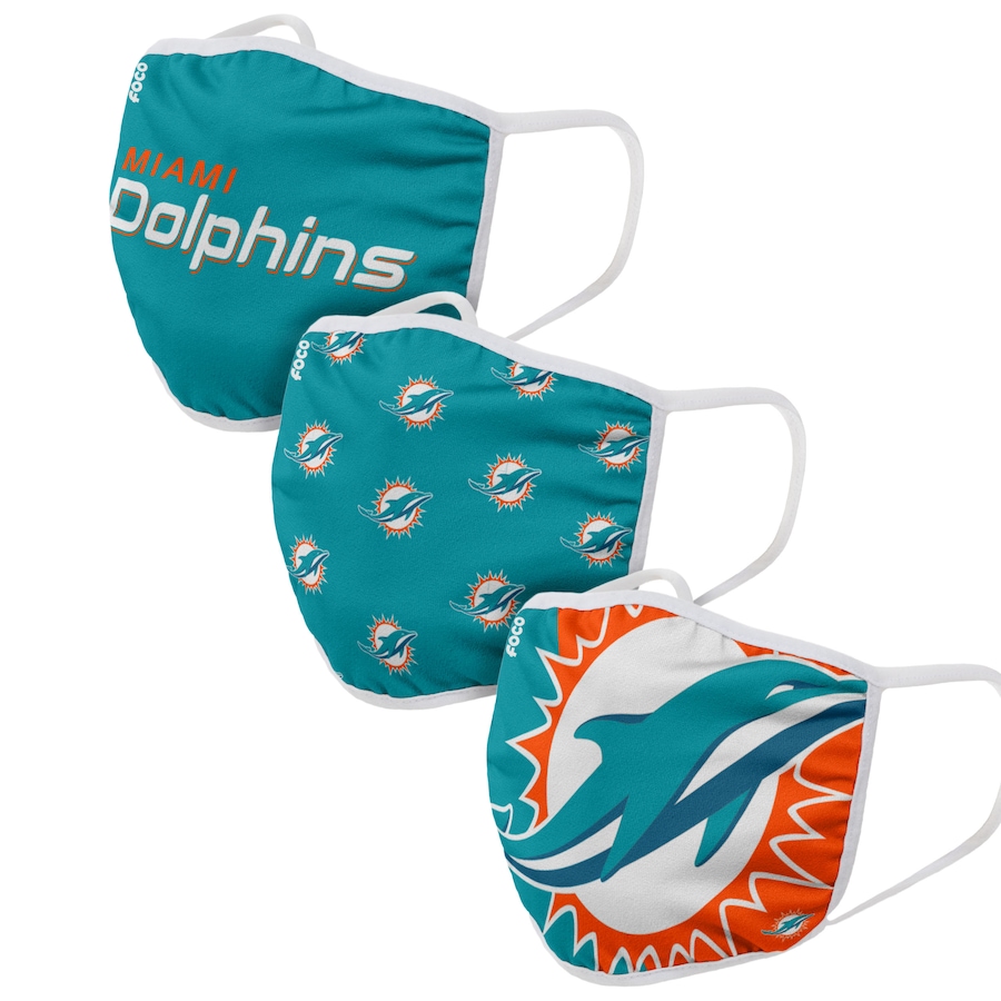  Miami Dolphins Adult Face Covering 3-PackDust mask with filter